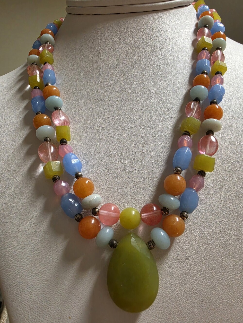 Vintage Semi precious Stone and Glass Double Strand Necklace